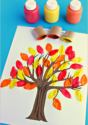 Toilet Paper Roll Leaf Stamping Autumn Tree Craft