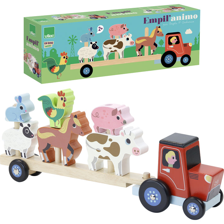 Vilac Tractor and Trailer with Stacking Animals