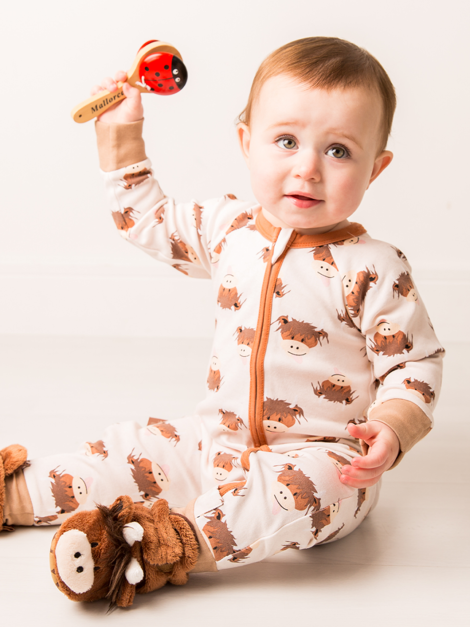 Blade and Rose Zip-Up Romper - Hamish the Highland Cow Neutral