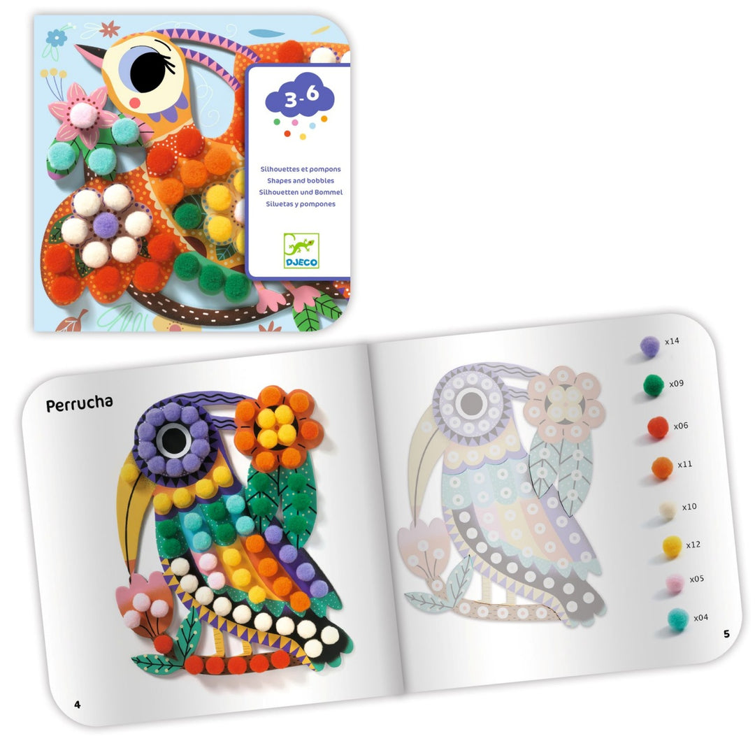 Djeco Pompom Collage Set - Shapes and Bobbles Assorted