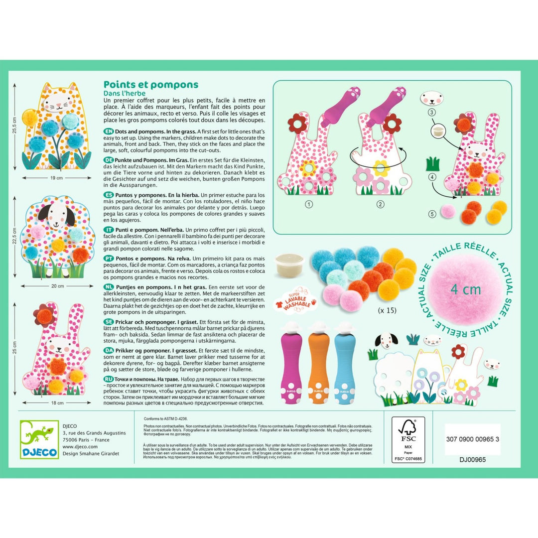 Djeco Colouring for Little Ones - Dots and Pompoms - In the Grass