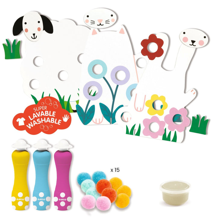 Djeco Colouring for Little Ones - Dots and Pompoms - In the Grass