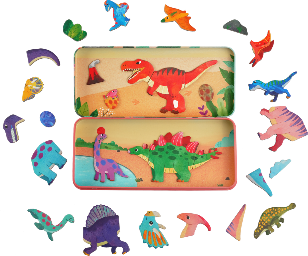 Mier Edu Travel Magnetic Box - Dinosaur Land Magnetic Puzzle Tin