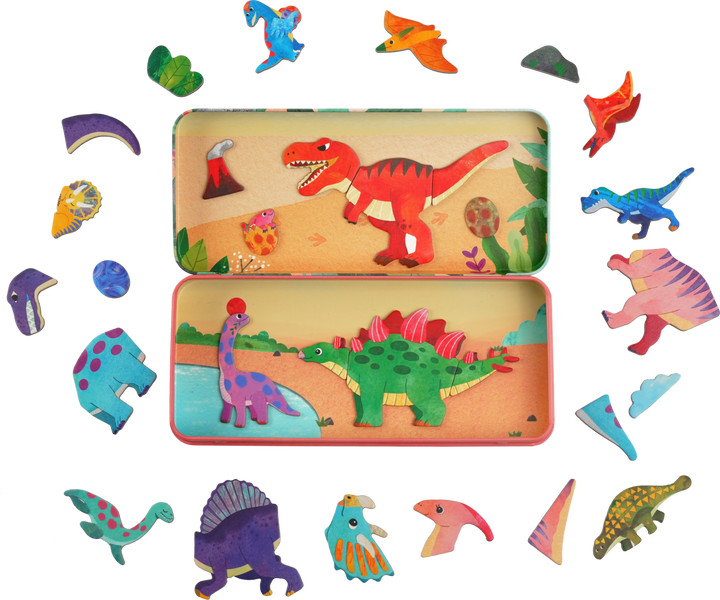 Mier Edu Travel Magnetic Box - Dinosaur Land Magnetic Puzzle Tin