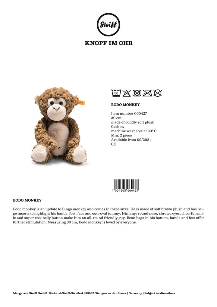 Steiff Monkey - Bodo (30cm Brown)