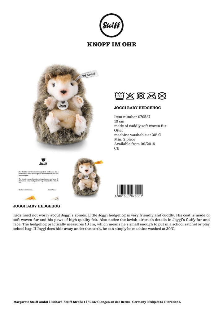 Steiff Joggi Baby Hedgehog (10cm)