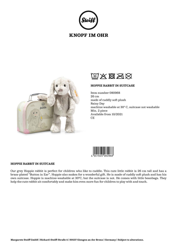 Steiff Rabbit in a Suitcase - Hoppie (26cm)
