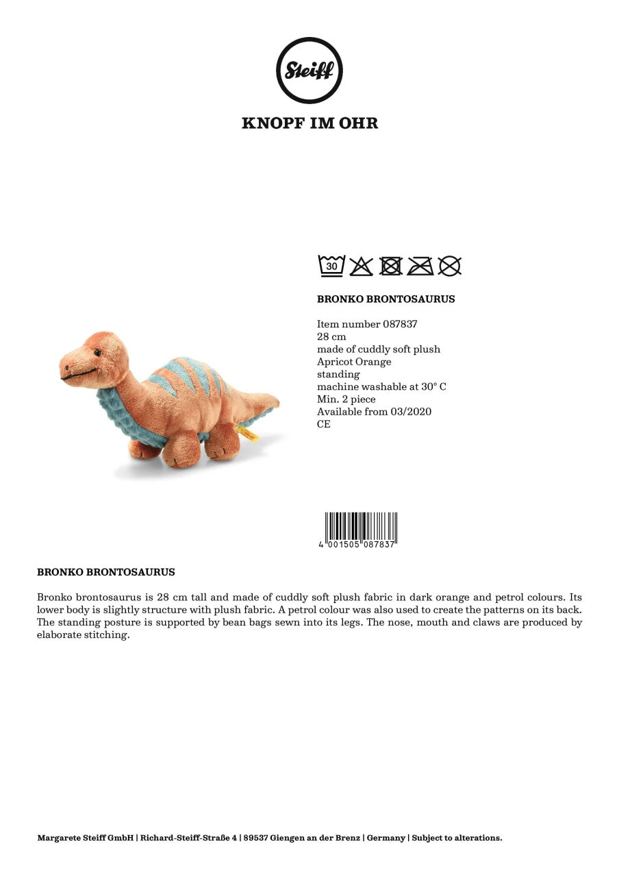 Steiff Dinosaur - Bronko Brontosaurus (28cm)