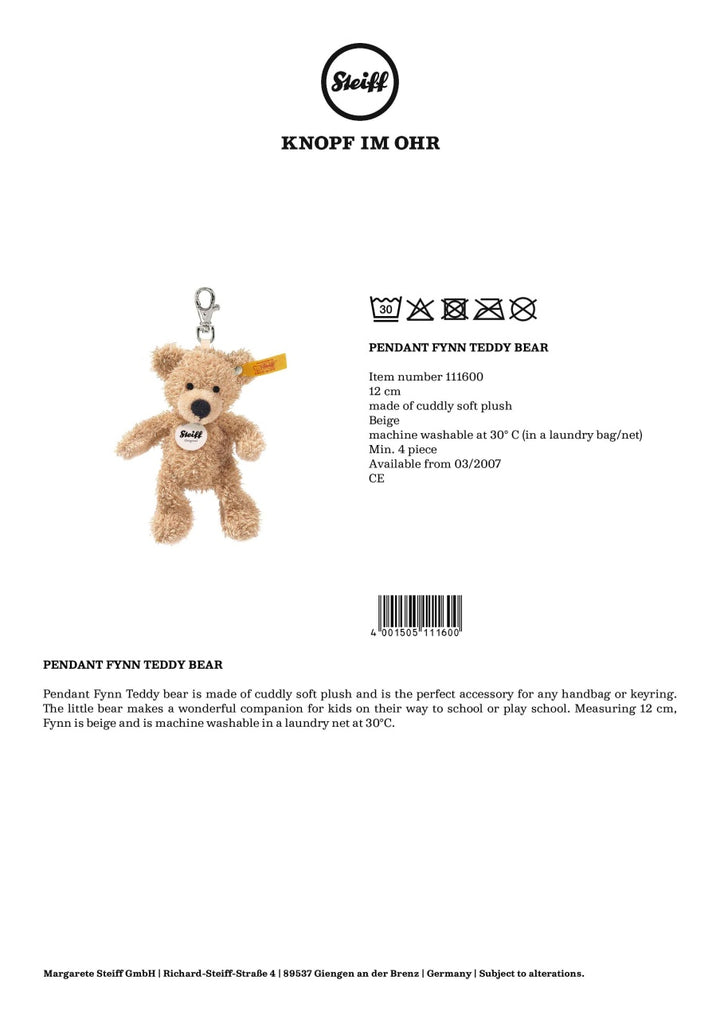 Steiff Teddy Bear - Pendant Fynn (12cm)