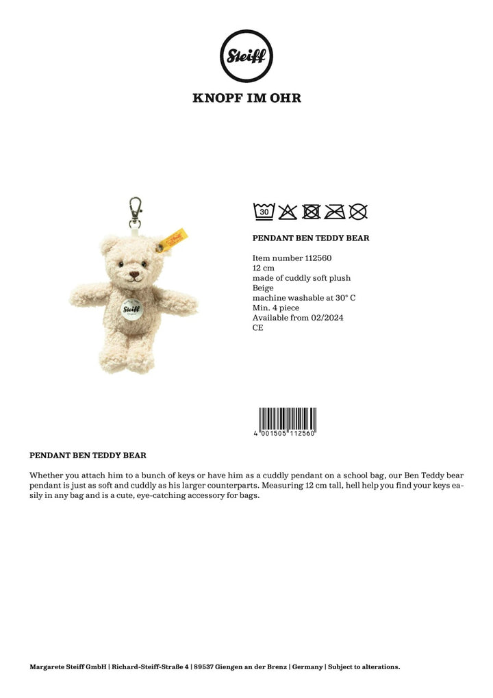 Steiff Teddy Bear - Ben (12cm, pendant, on a keyring)