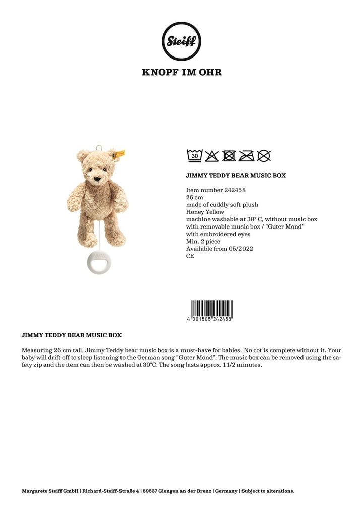Steiff Jimmy Teddy Bear (26cm) Music Box