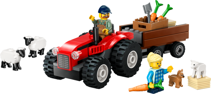 City - Red Farm Tractor with Trailer &amp; Sheep 60461