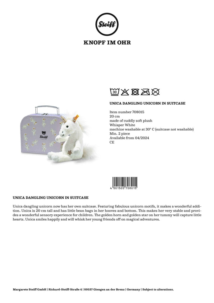 Steiff Unica - Unicorn in a Suitcase (20cm)