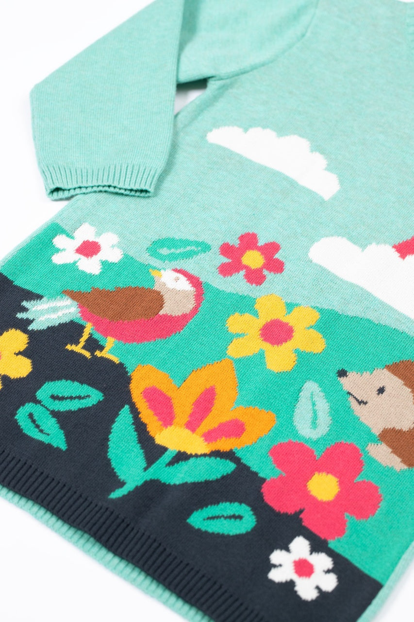 Frugi Ava Knitted Dress -Blue Marl/Rainbow