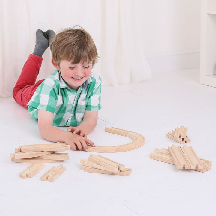 Bigjigs Wooden Train Track Curves and Straights Expansion Pack