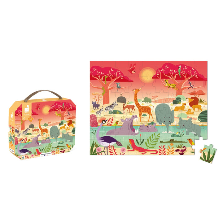 Janod Puzzle Suitcase - Animal Reserve (54 pieces)