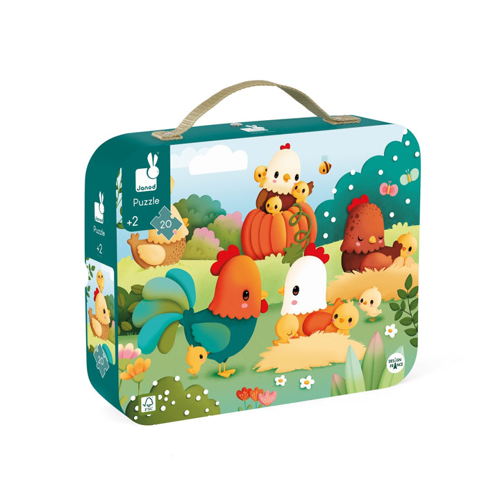 Janod Puzzle Suitcase - Welcome to the Farmyard (20 pieces)