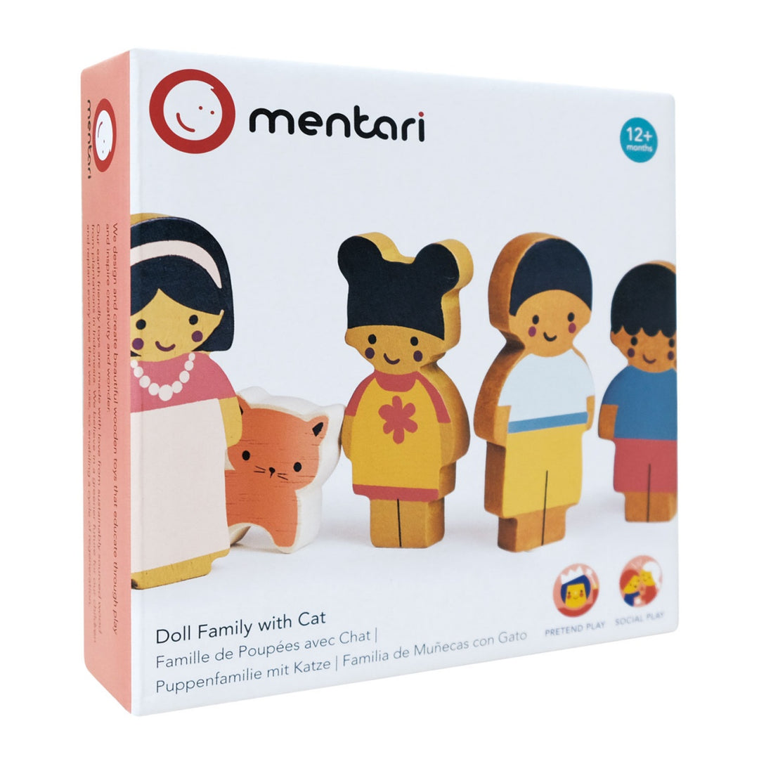 Mentari Wooden Toy Doll Family with Cat
