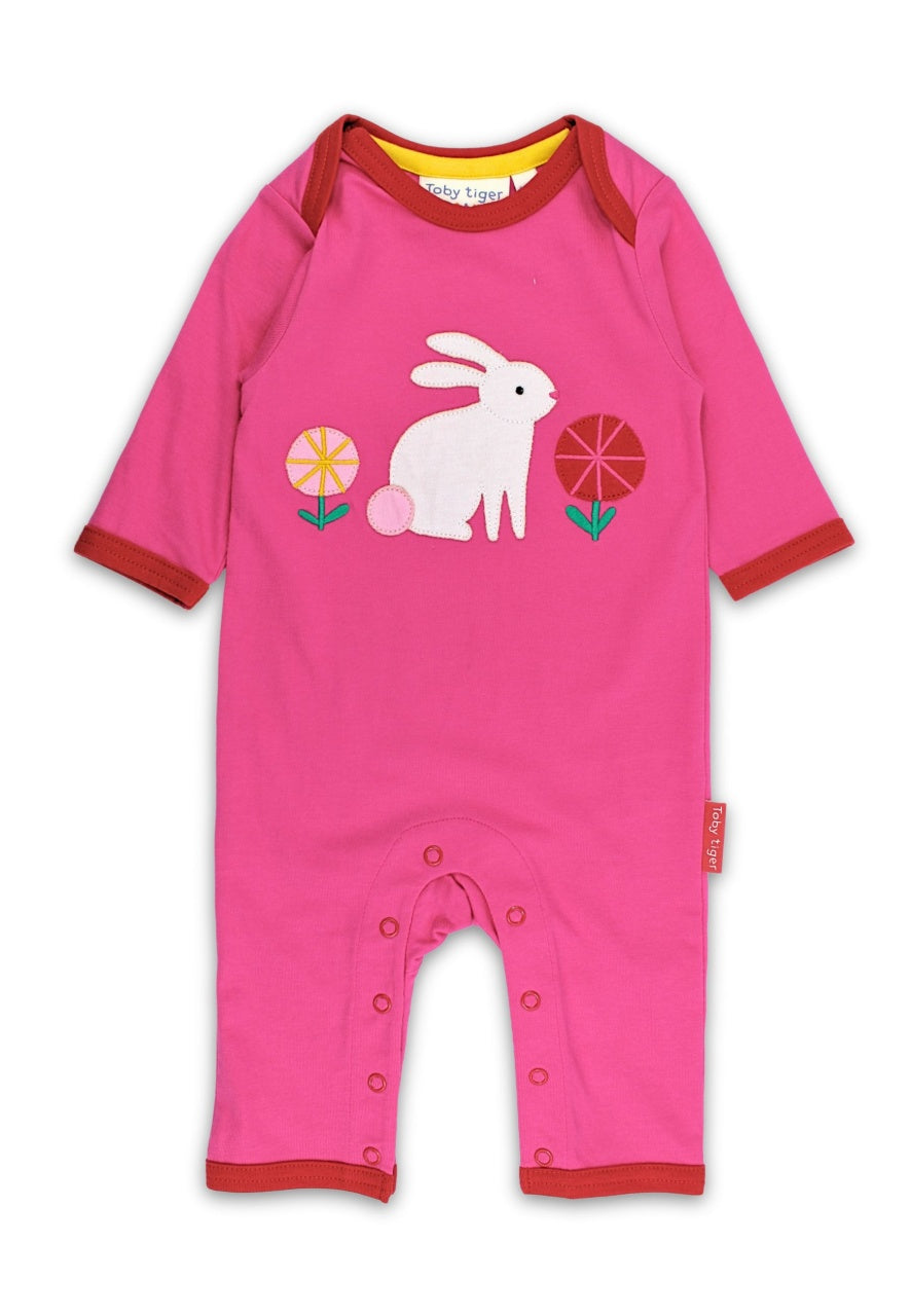 Toby Tiger Organic Bunny Hop Applique Pink Sleepsuit