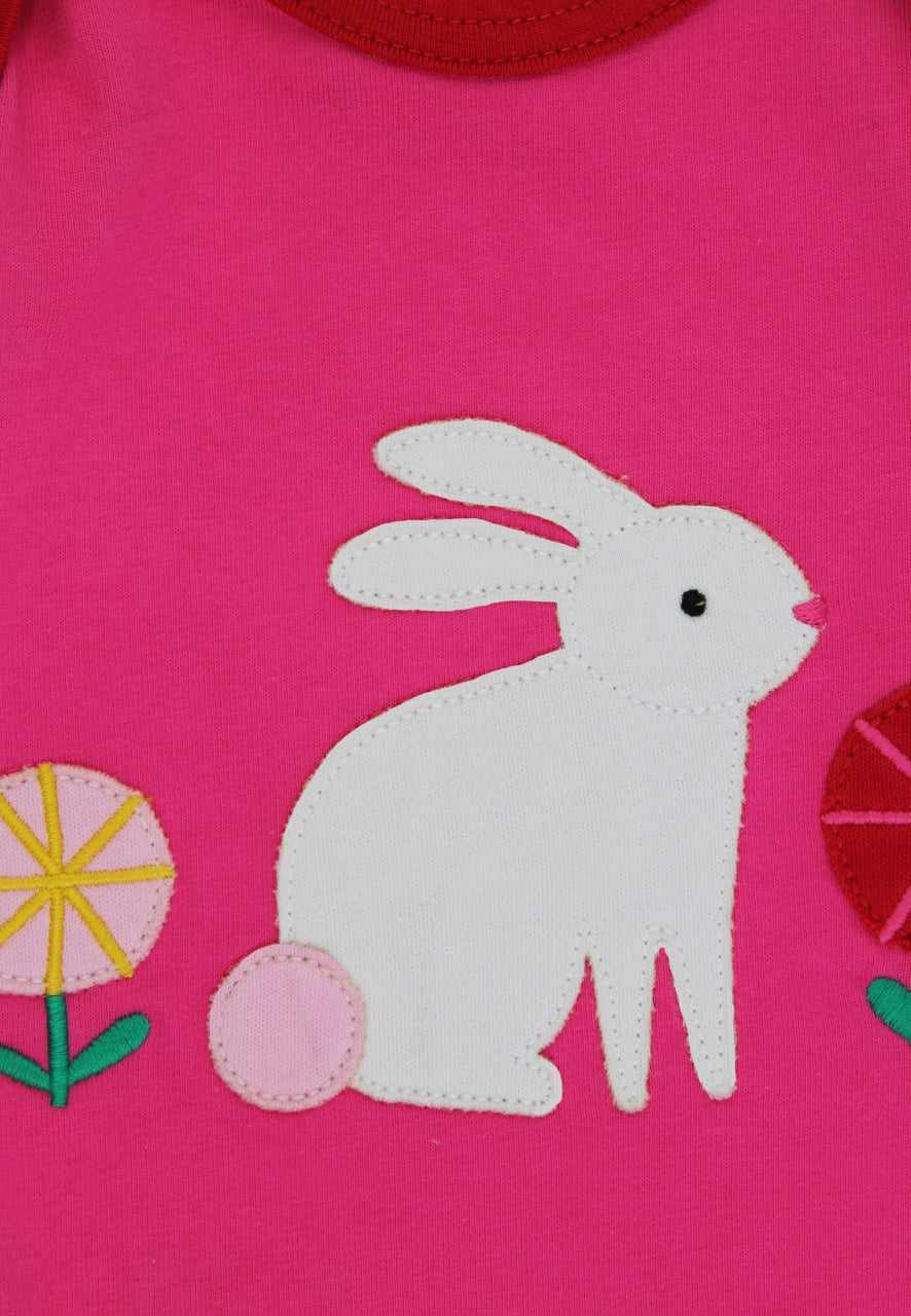 Toby Tiger Organic Bunny Hop Applique Pink Sleepsuit