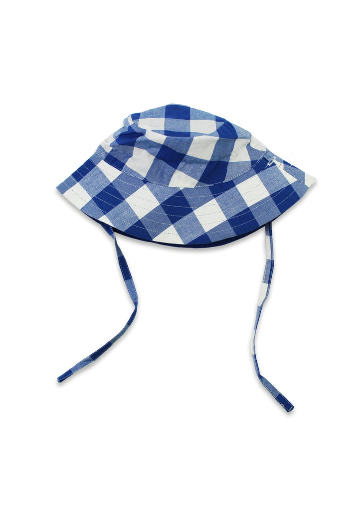 Toby Tiger Organic Blue Woven Gingham Reversible Sunhat
