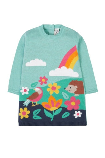 Frugi Ava Knitted Dress -Blue Marl/Rainbow